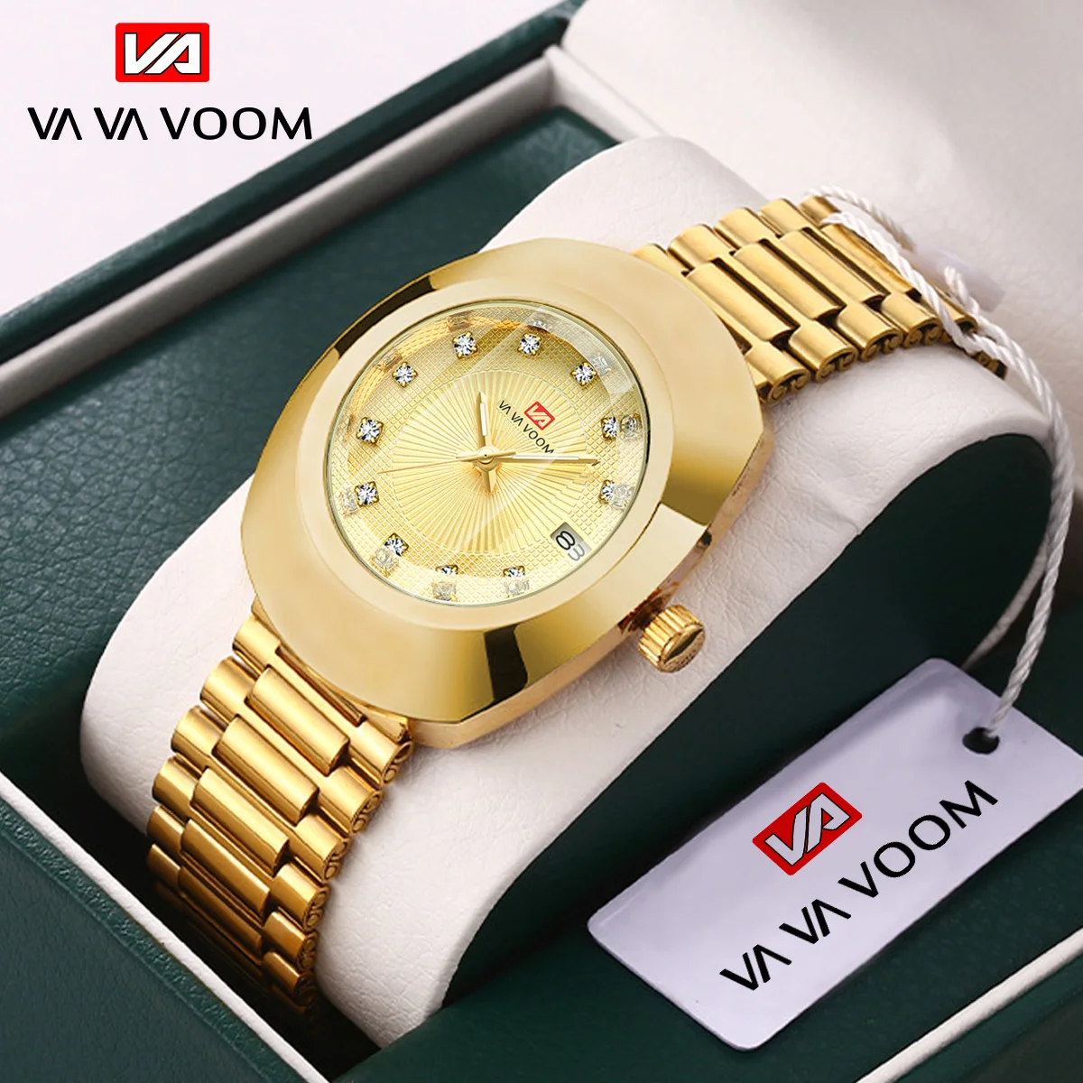 

Top Men Watch Fashion Stainless Steel Business Luxury Quartz Movement 40mm Elliptical Black Clock VA VA VOOM Brand Watch for Men