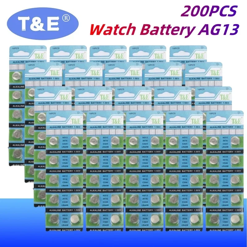 

200PCS Watch Battery AG13 LR44 A76 357 SR1154 LR1154 SR44 Cell Coin Batteries For Toys Remote