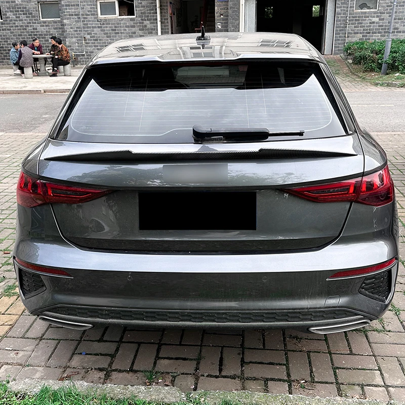 For Audi A3 8Y Sportback 20212022 2023 2024 High Quality ABS Rear Roof Spoiler Wing Glossy Black Carbon Fiber Look Body Kit