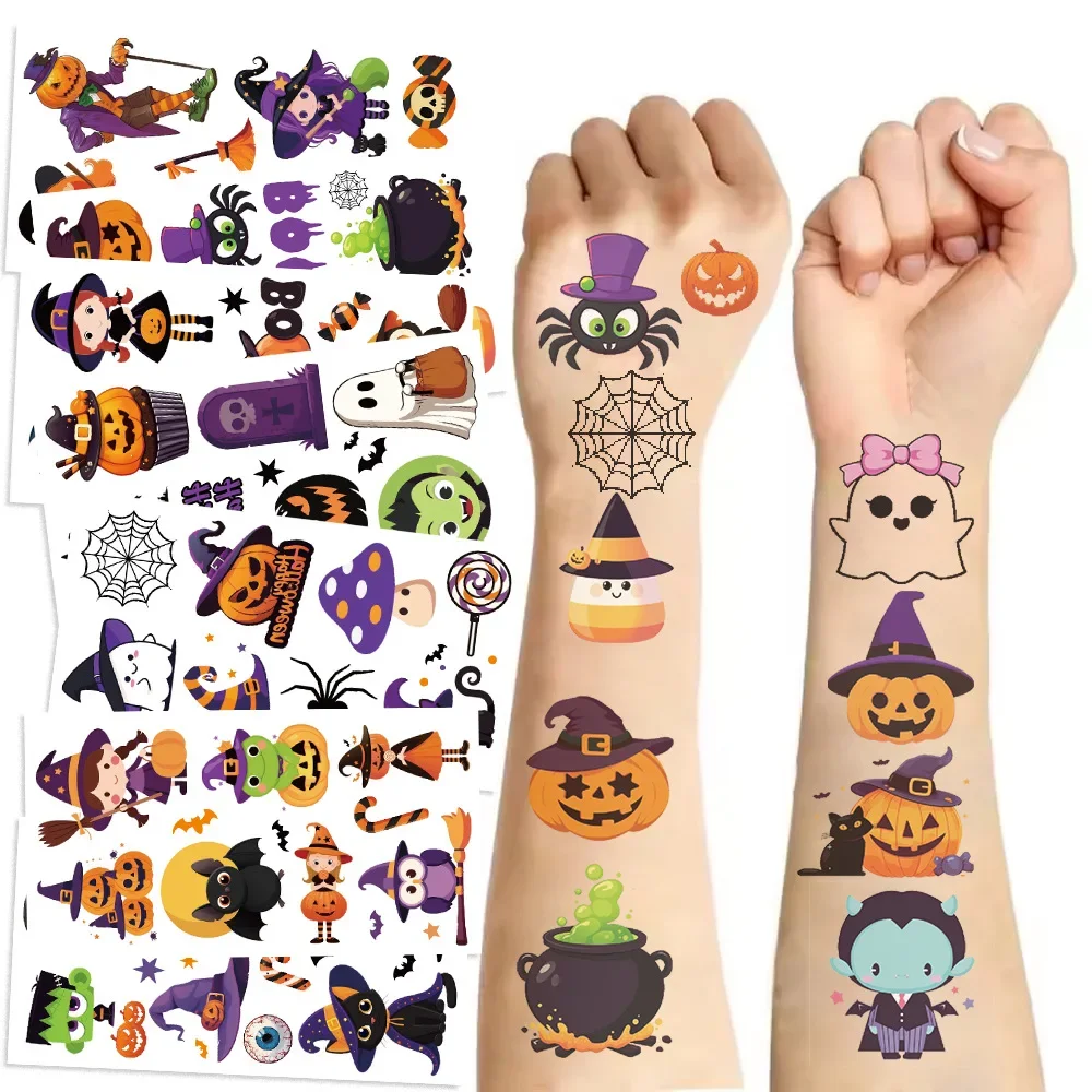 10 Sheets Halloween Pumpkins Tattoo Sticker Temporary Fake Tattoo Arm Hands Body Waterdichte Tatouages Pour Kids Toy Gift