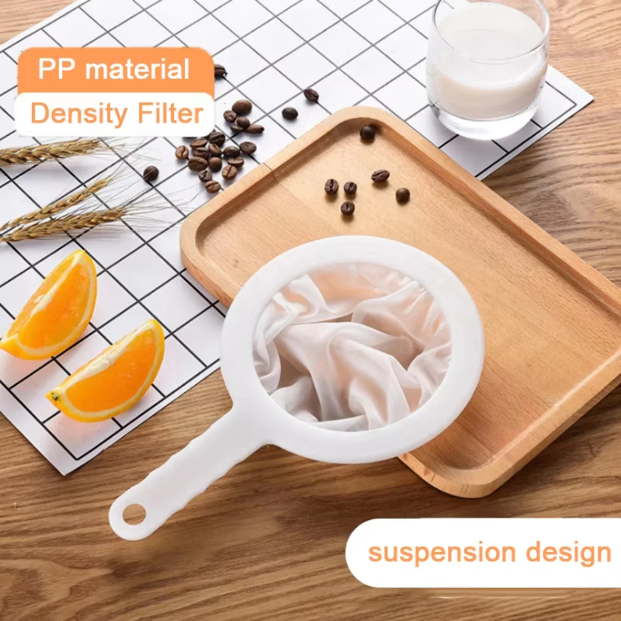 Soy Milk Filter Strainer Fine Mesh Nylon Sieve Handheld Kitchen Filter for Nut Milk Juice Pulp Residue Separation with PP Handle