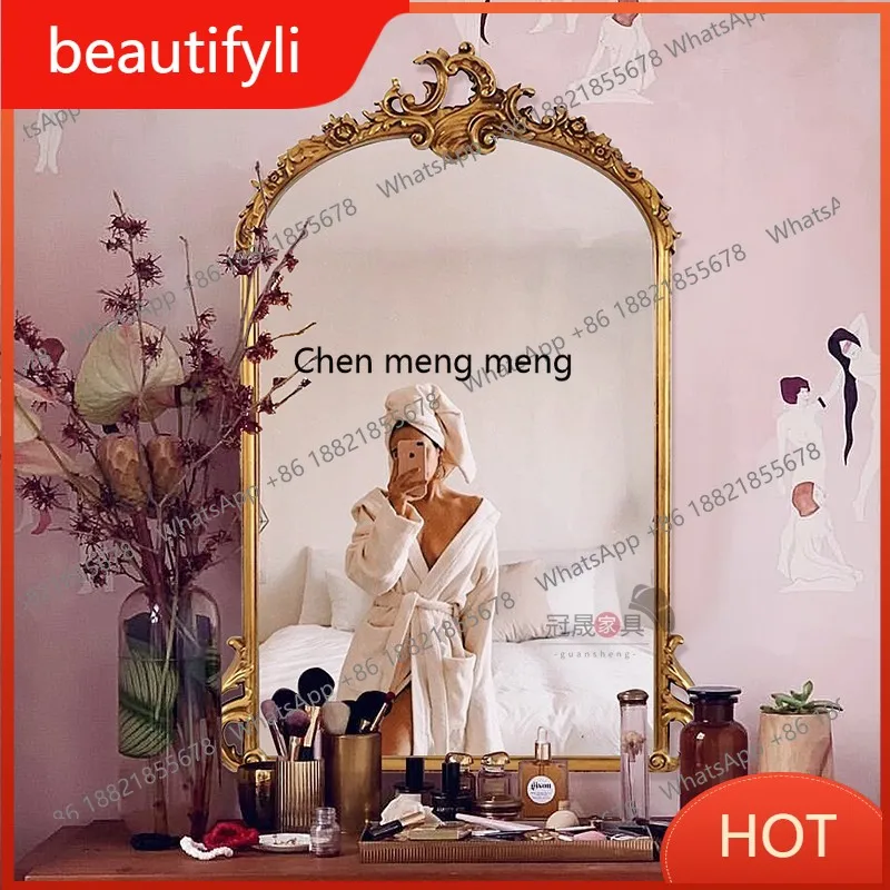 

A139 European carved vanity mirror desktop light luxury French retro vanity mirror dresser wall hanging