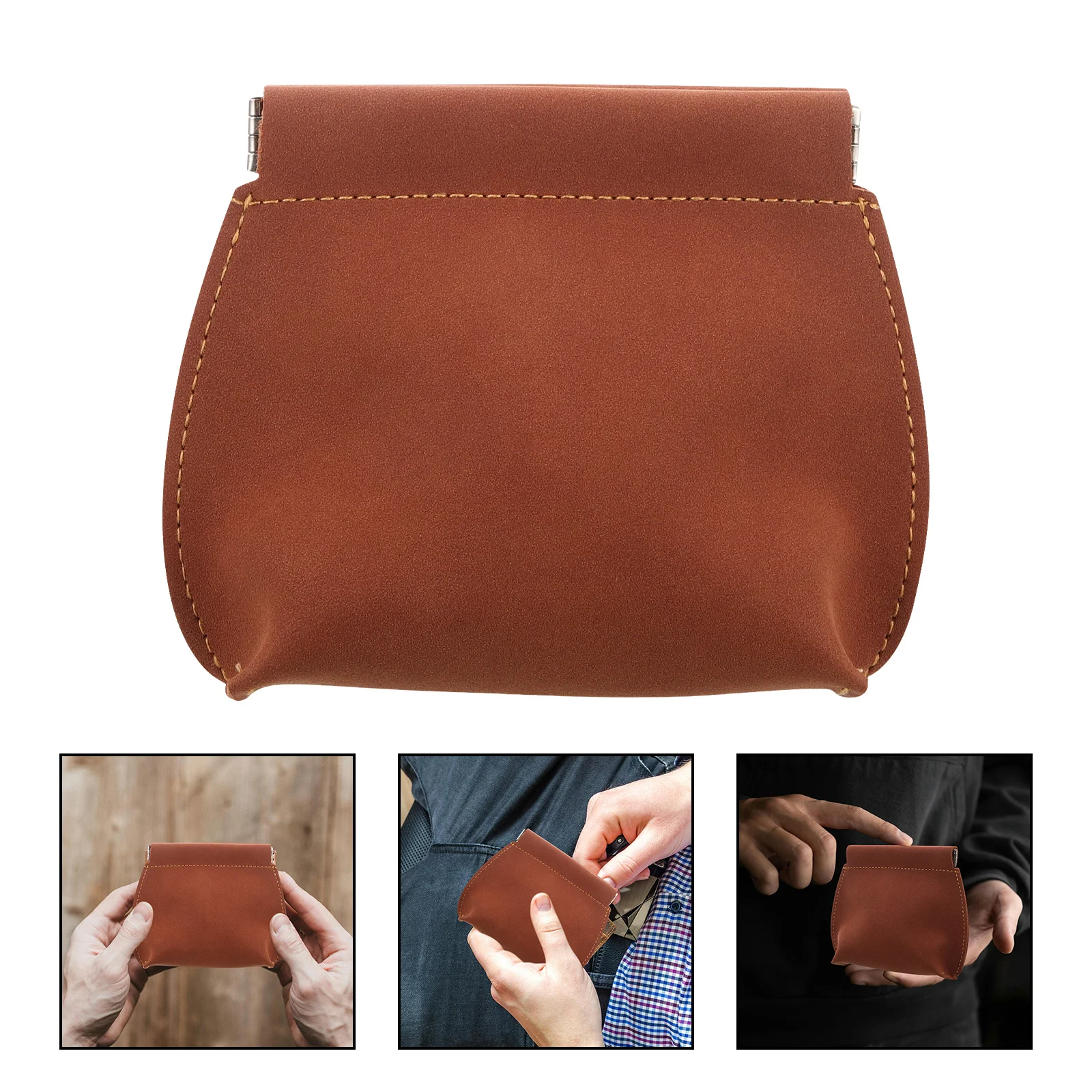 حقيبة عملات معدنية بإغلاق زنبركي تلقائي للرجال، محفظة أنيقة خفيفة الوزن من البولي يوريثان، منظم صغير محمول، ملحقات السفر، مكياج