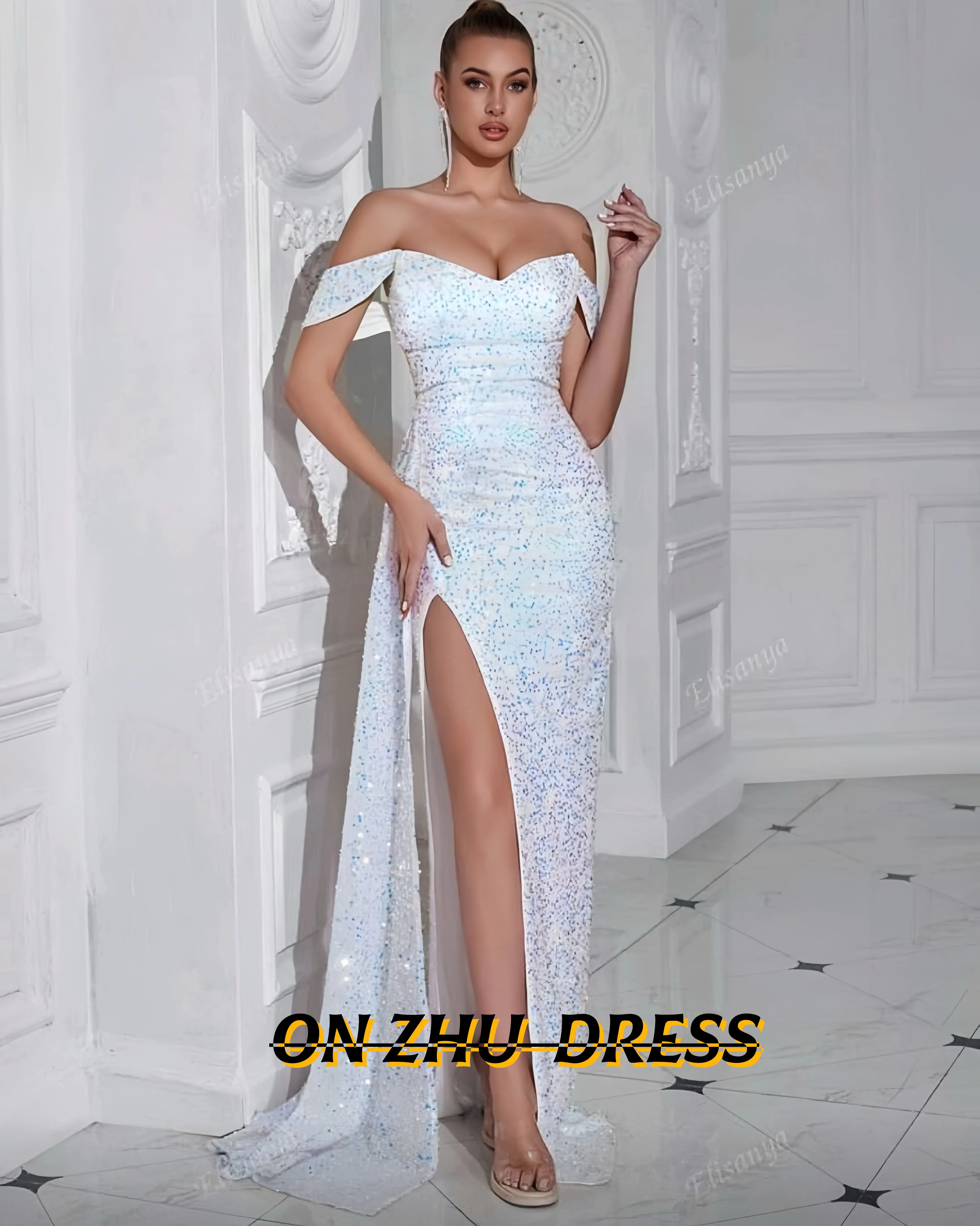 

Customized elegant dress Sweetheart collar sleeveless split A-LINE Women's evening dresses luxurious evening dresses party dress
