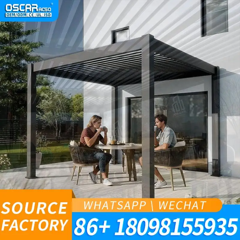 All Weather Aluminum Pergola Adjustable Louver Roof Smart Ventilated Patio Shelter Garden Deck Backyard Poolside BBQ Relaxation