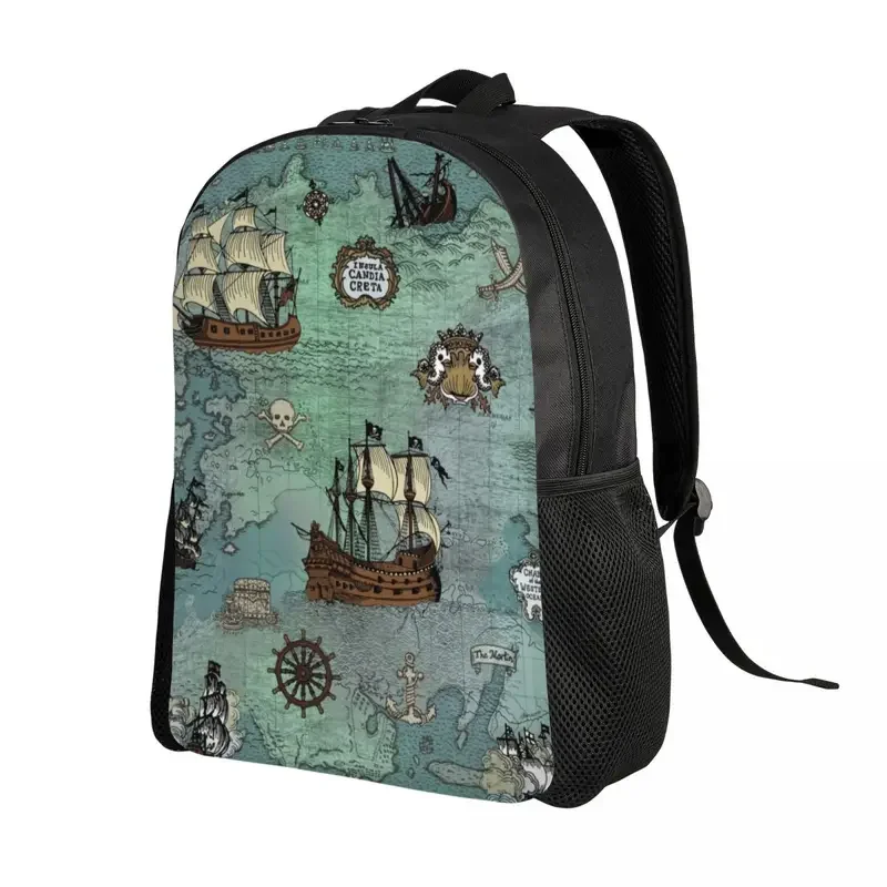 Pirate Map Nautical Sea Print Backpack for Women Men Waterproof College School Skull Sailor Bag Printing Bookbags