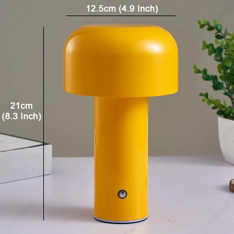 Italian Designer Mushroom Table Lamp Portable Cordless Touch Rechargeable Decor Bedside Desktop Restaurant Hotel Night Light USB