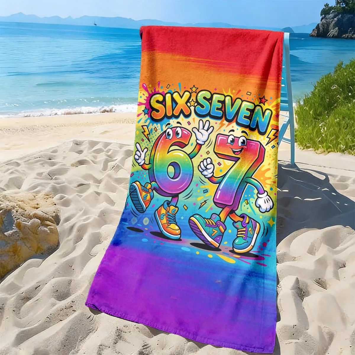Number 67 Rainbow Towel Unisex Lightweight Absorbent for Pool Yoga Camping Travel Beach Essential Gift Machine Washable
