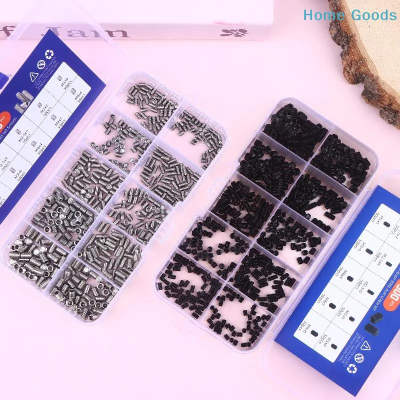 preferred500pcs M2.5 M3 M4 DIN913 304 Stainless Steel Black Hex Hexagon Socket Set Screw Kit Box Allen Flat Point Grub Bolt