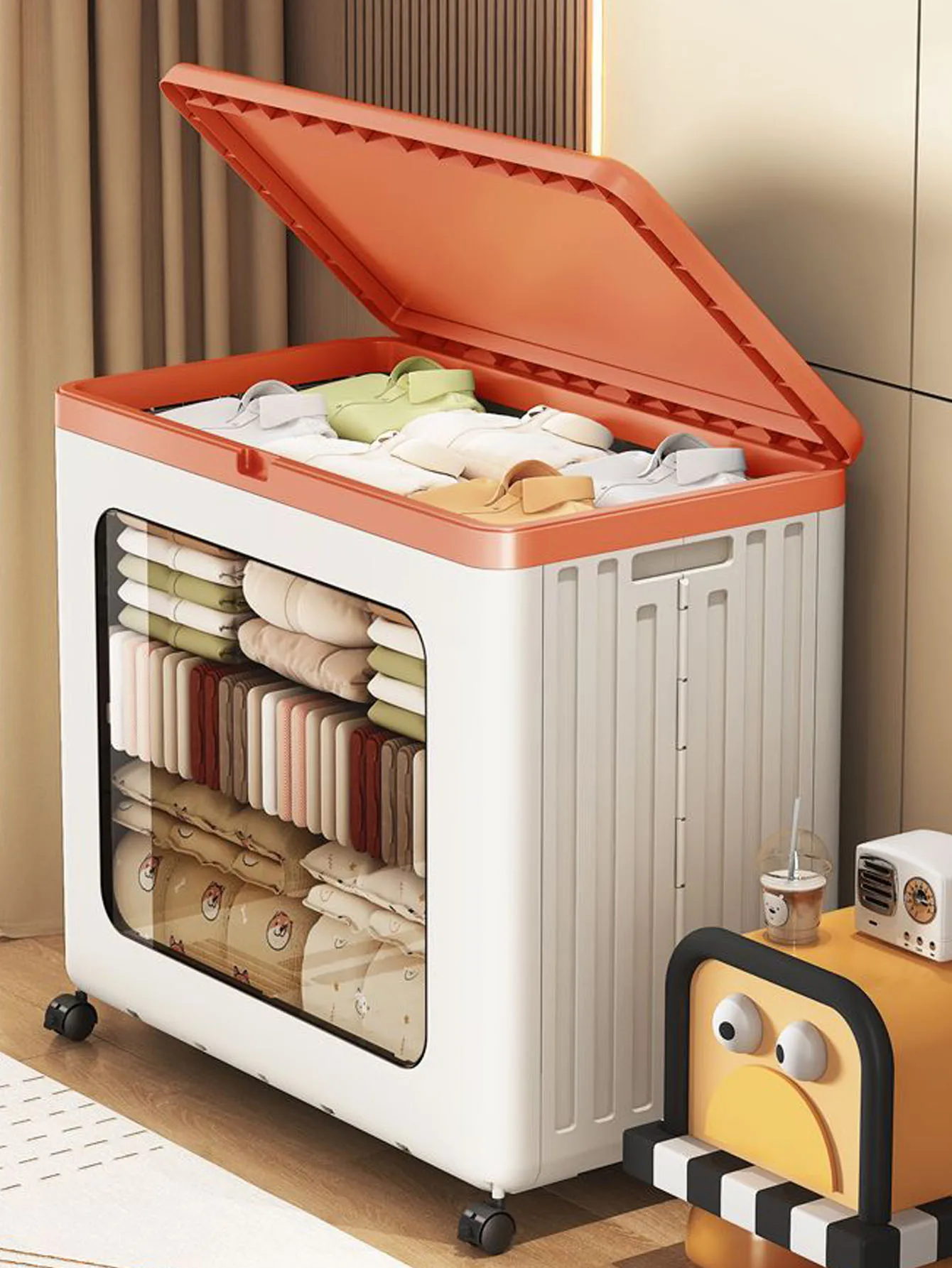 

Extra Large Wide Folding Wheel Storage Box for Clothes Quilts Toys Underbed Chest Organizer with Big Capacity for Home Organizat