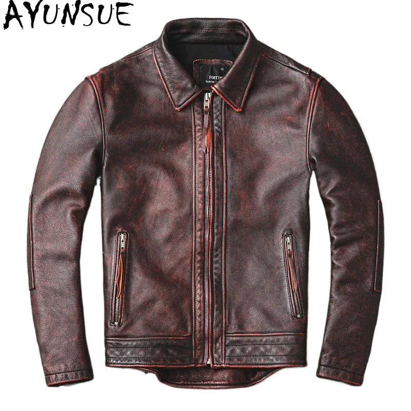 AYUNSUE Genuine Leather Jacket Mens Clothing Spring Autumn New Style Motorcycle Jackets Retro Short Coats Veste Cuire Homme