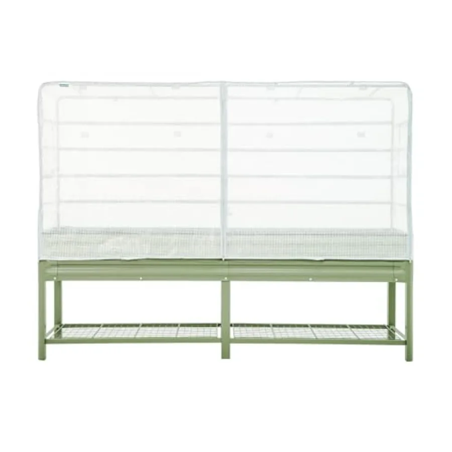 Outdoor elevated garden bed frost cover system for 8' beds, V-series polyethylene material, white color, UV-resistant and breat