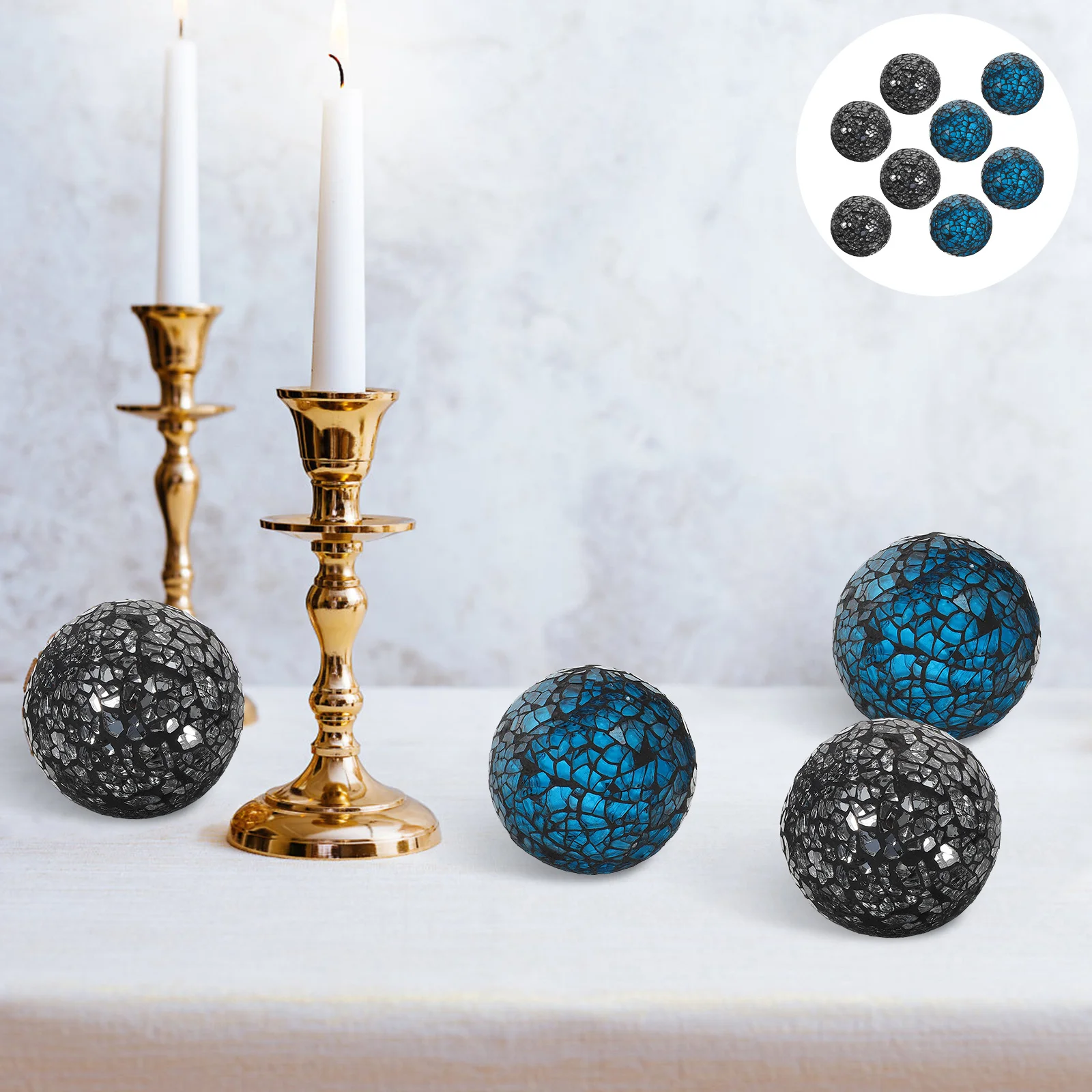 

8Pcs Mosaic Glass Sphere Decorative Balls Colorful Home Decor Table Centerpiece Living Room Wedding Decorative Orb Sphere