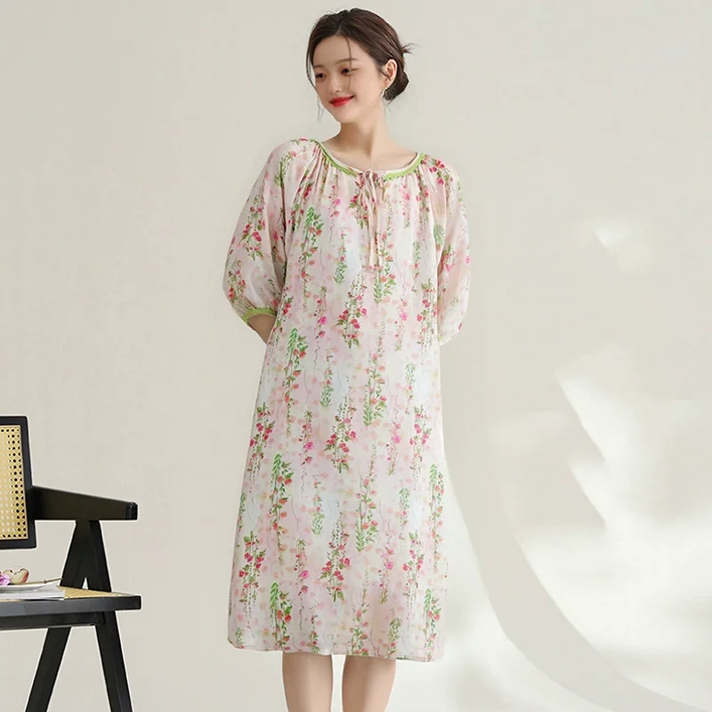 2026 New Women's Summer Double-layered Linen Sweet Chinese-style Sweetheart Nightgown Lightweight 100%Cotton Plus-size Dressable