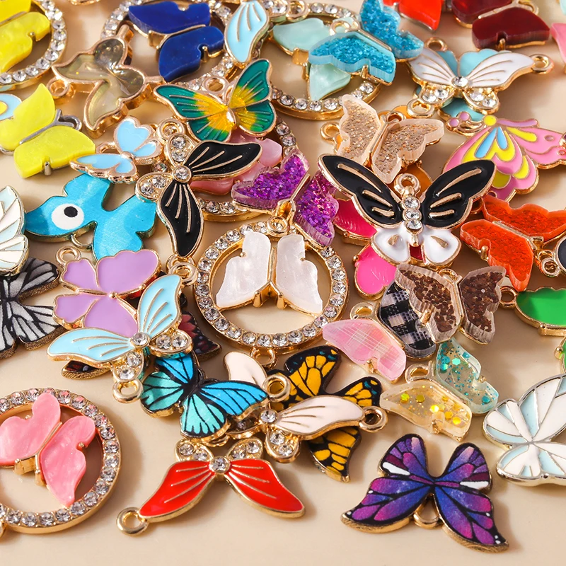 Leslie-Breloques papillon colorées en émail, 10/20/30 pièces, bijoux de bricolage, vente en gros