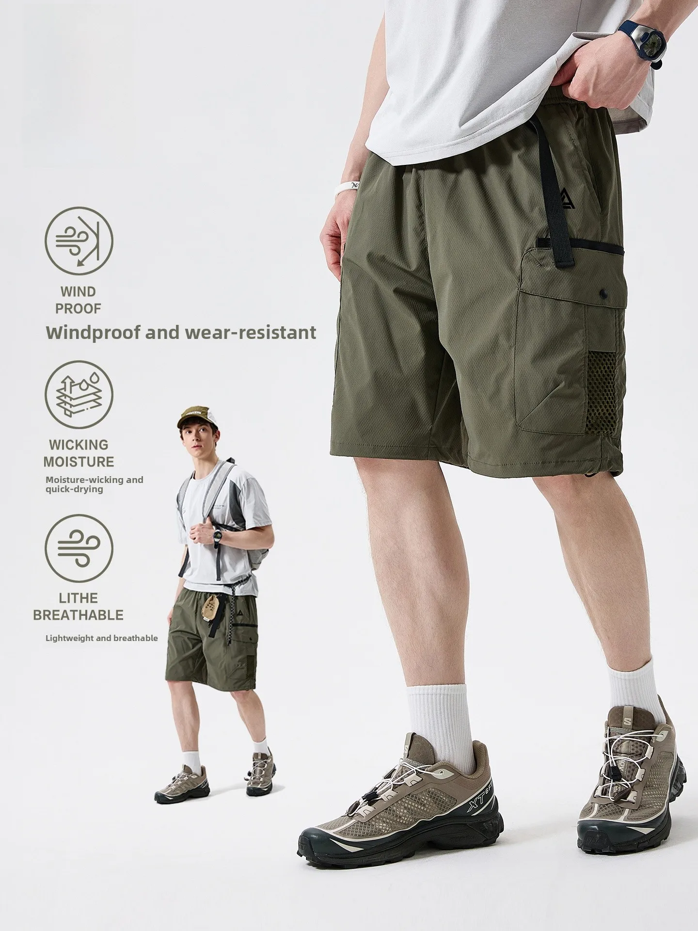 LAZY DAY Outdoor Men's Workwear Shorts Lightweight Breathable Quick Dry Summer Sports Hiking Five-Quarter Length Pants