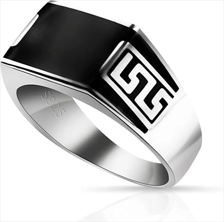 Wholesale Genuine 925 Sterling Solid Silver Men Ring Wedding Fashion Rings Black Enamel Handmade Ring