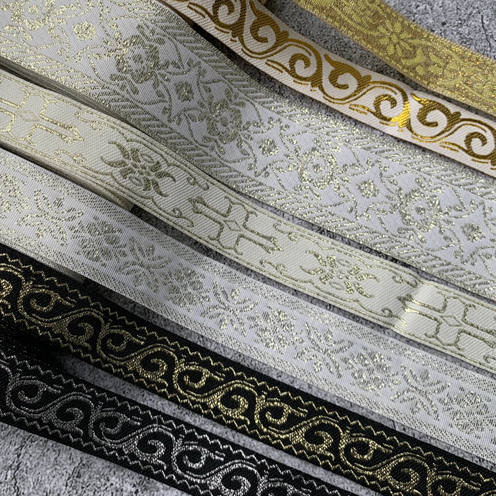 1CM ~ 4CM 7Meters SGold Silver Glitter Black White Vintage Ethnic Embroidery Ribbon Boho Lace Trim