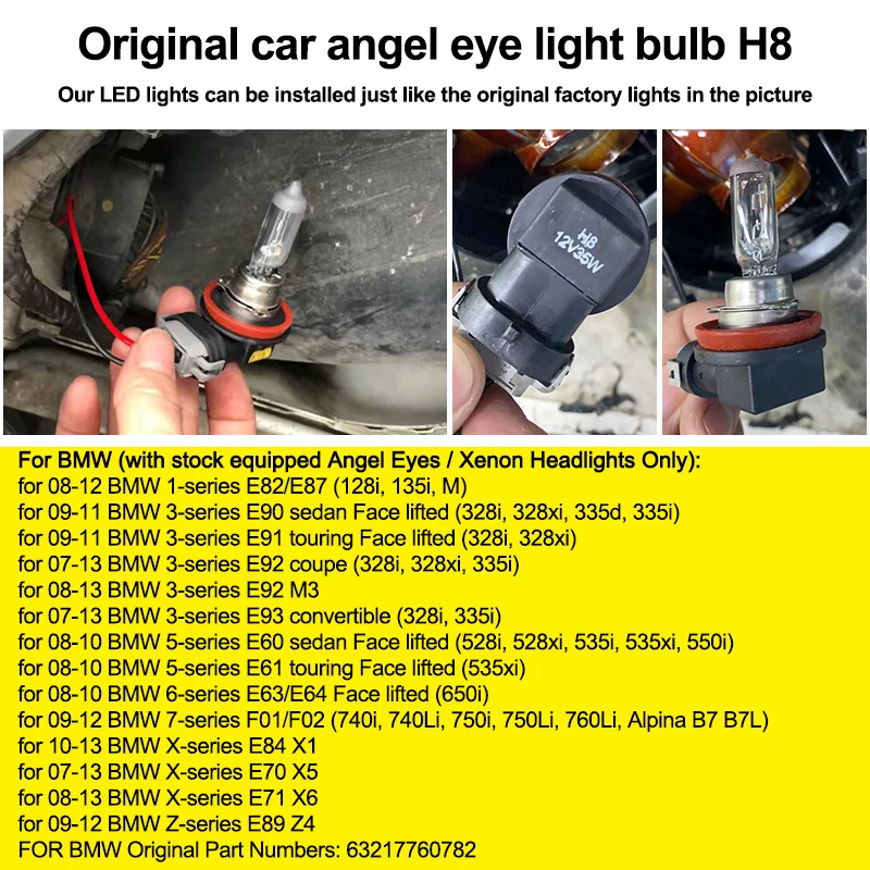 

2 шт. светодиодные габаритные фонари «ангельские глазки» H8 для BMW 1 3 5 6 7 серии E82 E87 E90 E91 E92 M3 E93 E60 E61 E63 F01 F02 Автомобильные фары