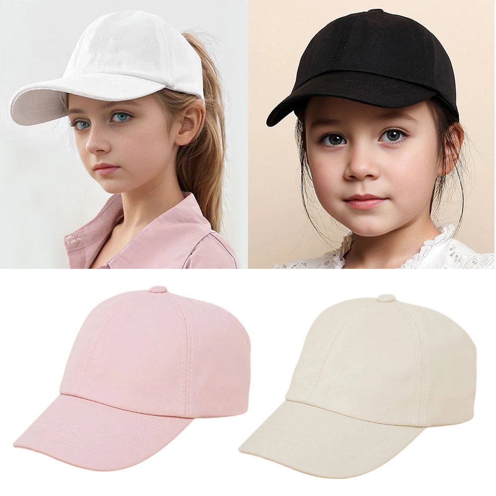 Summer Children Baseball Cap Cute Sunshade Sunblock Empty Top Casual Boys Girls Sunbonnet Sun Visor High Ponytail Pure Color Hat