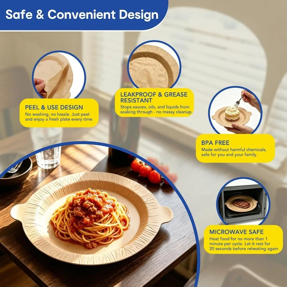 20PCS Food Grade Disposable Paper Plates Waterproof Oil Proof Heat Proof Reusable No Wash Home Camping Outdoor Party