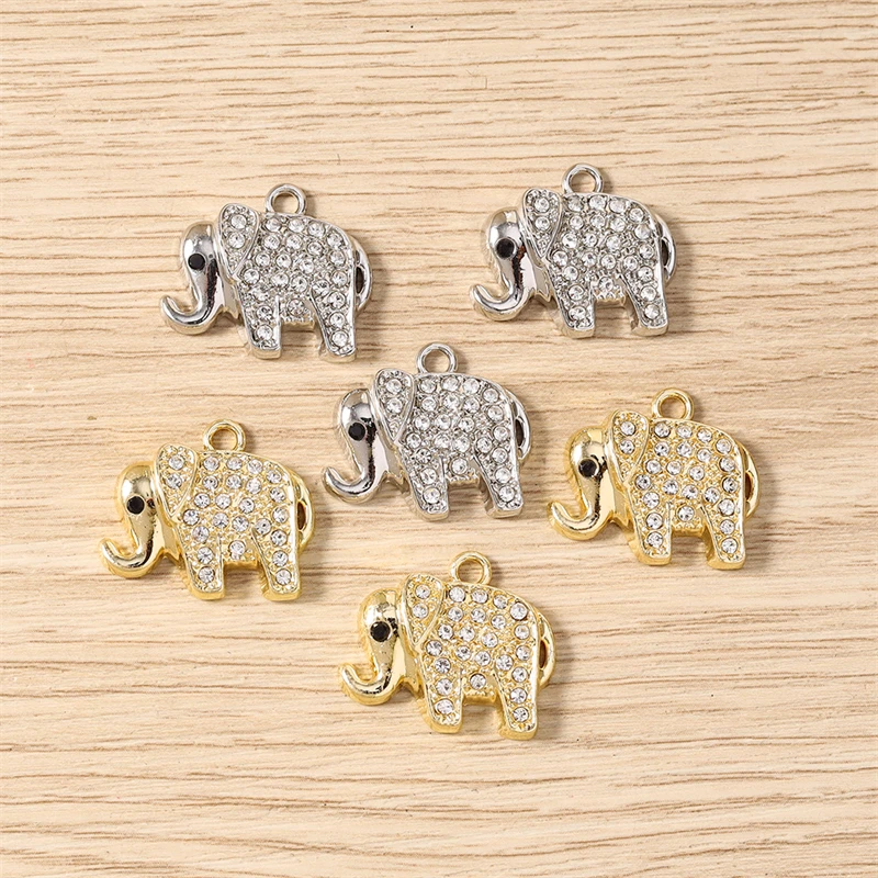 10 Stück 21x18mm Niedliche Kristall-Legierung Tier-Elefanten-Anhänger für die Herstellung von Halsketten, Ohrringen, DIY-Bastelarbeiten, Schmuckzubehör – Detail 4