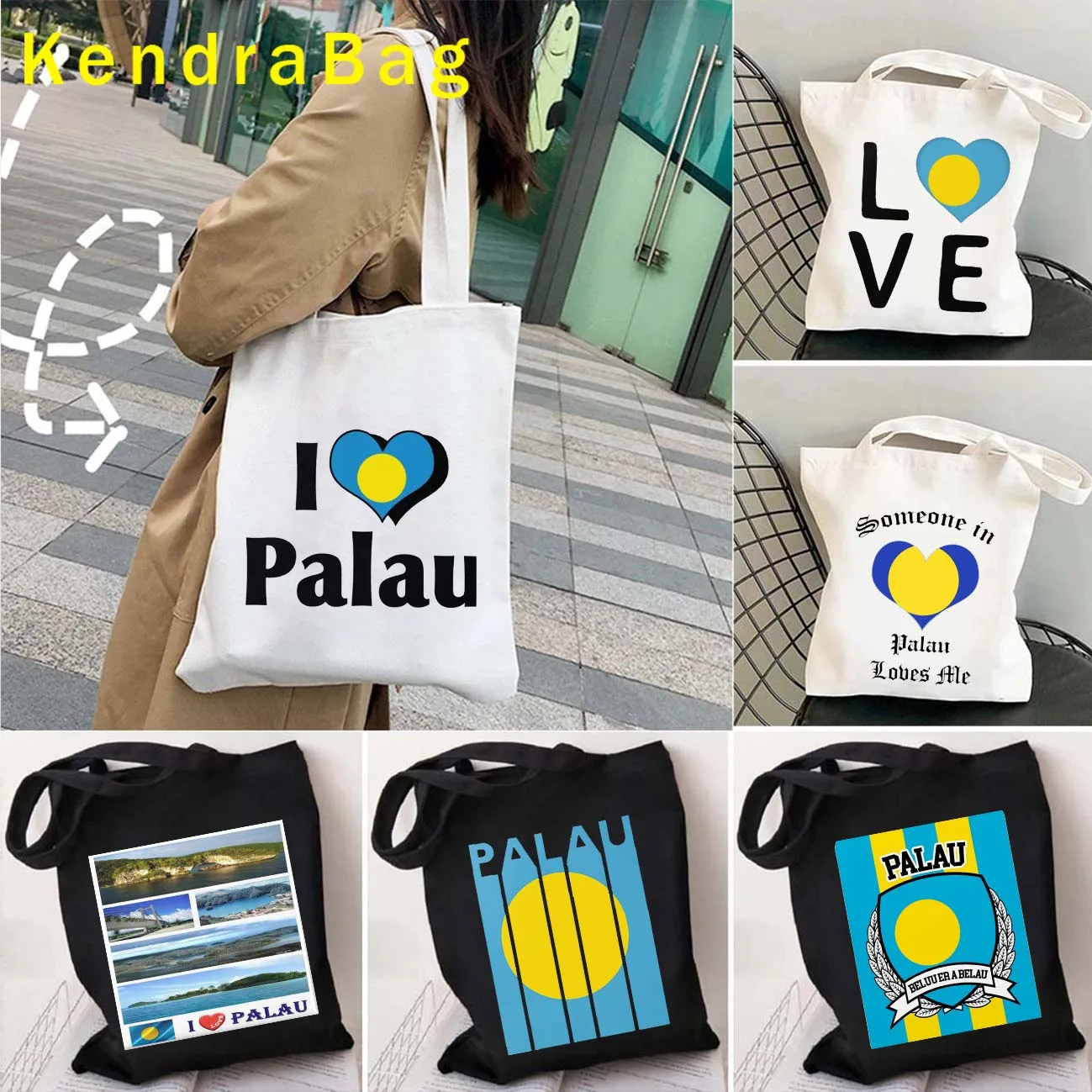 

Palau Flag Map Love Palauan Heart Patriotic Travel Gifts Women Canvas Shoulder Tote Bag Harajuku Shopper Reusable Cotton Handbag