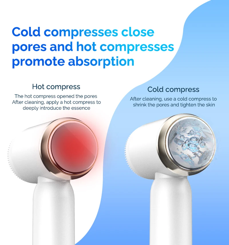 Rechargeable Electric Facial Deep Cleansing 6 Heads Hot Cold Compress Massage Skin Care Waterproof Face Wash Spin Brush