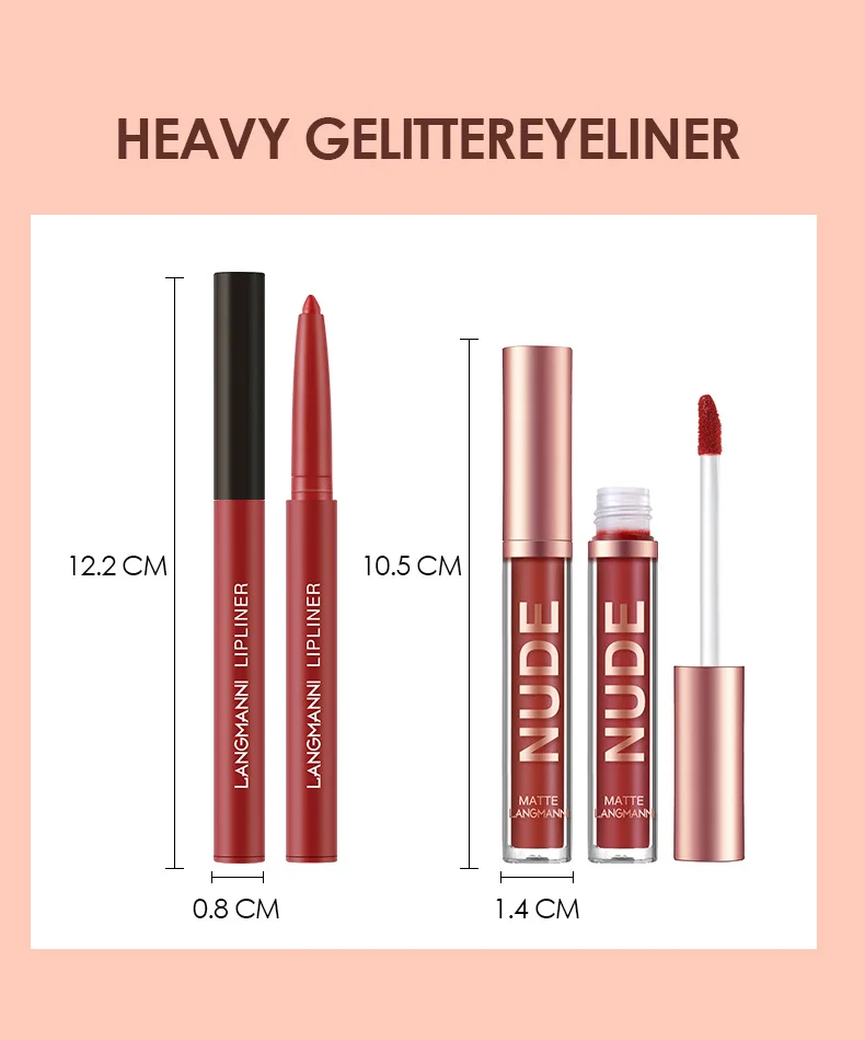 Lip Gloss Lip Liner Combo Set da 2 pezzi Non facile da macchiare Set di lucidalabbra opaco per trucco