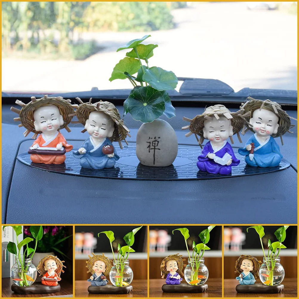 

4Pcs Monk Decorative Props Easy to Place on Desk Car Dashboard Mini Garden Decor Car Dashboard Decorations Small Buddha Statue