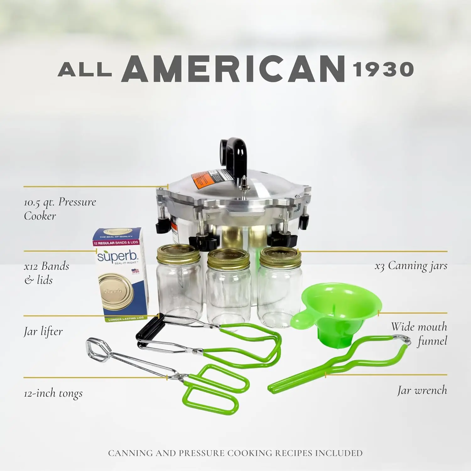 All American 1930: 10.5Qt Pressure Cooker/Canner Plus (The 910) - Exclusive Metal-To-Metal Sealing System - Easy To Open &