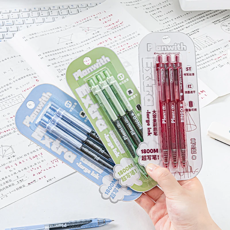 

3pcs Luck Plan Gel Pen Set 0.5mm Ballpoint Transparent Four-Leaf Clover Barrel Large Ink Capacity Black & Red Writing F3026