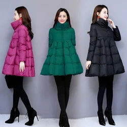 Mulheres acolchoadas jaqueta longa solta casaco a linha poncho parkas saia grossa algodão outwaer moda feminina nova jaqueta de inverno