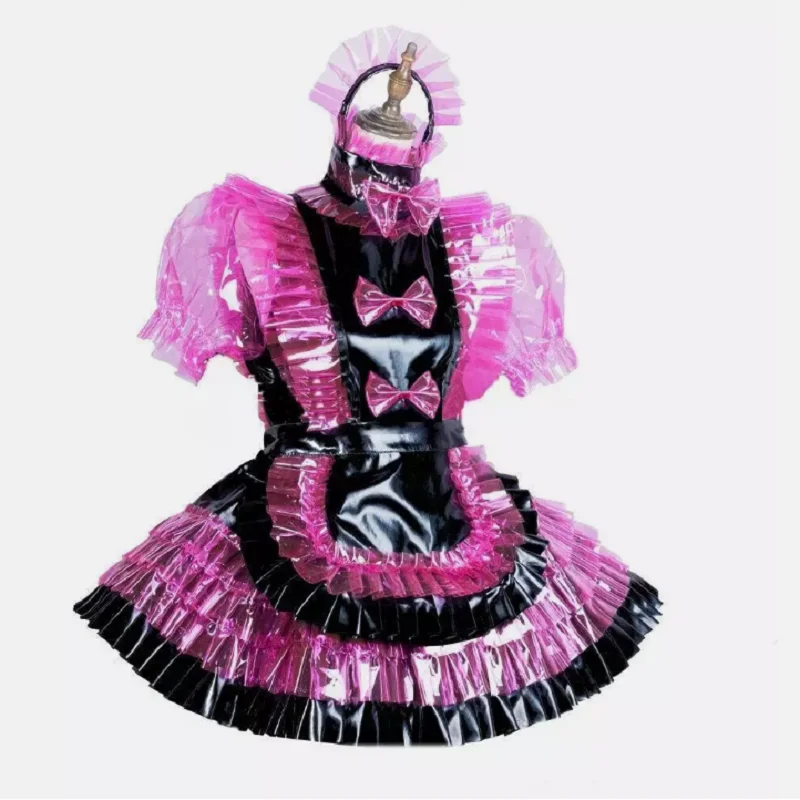 Girl Baby Sissy Maid Pink PVC Lockable Dress cosplay costumes Tailor-made