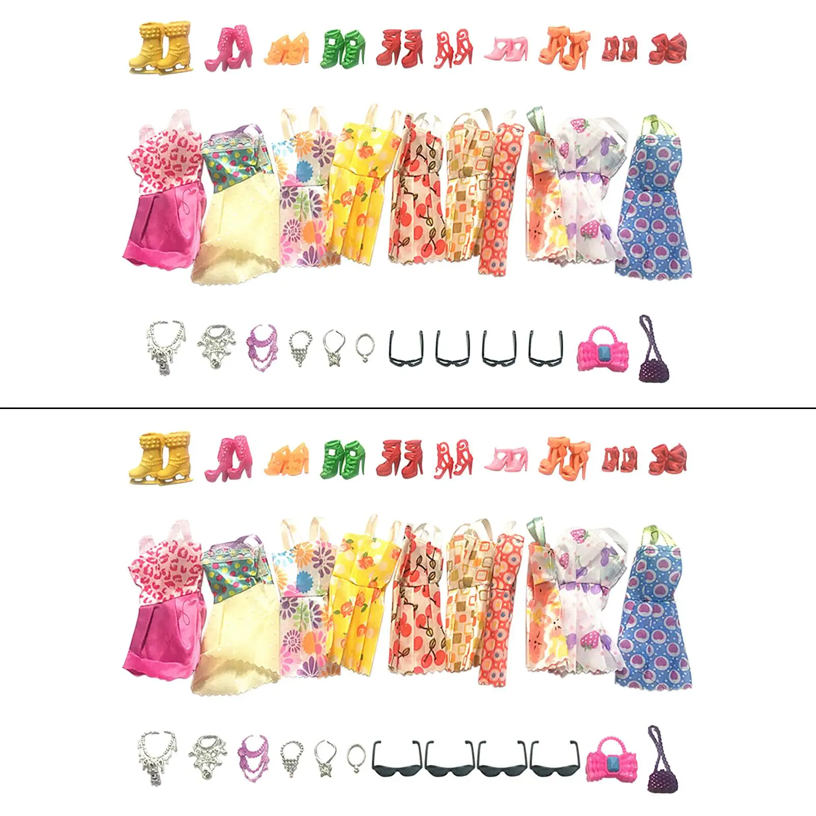 32x Doll Dress Set with Heels, Handbag, Glassses, Necklace Doll Changing Clothes Daily Wear Clothing : Doll Accessory Costume