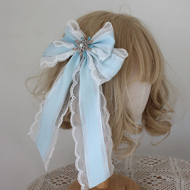 Natal g luz azul gorro chapéu superior bandana bnt laço arco kc mangas de mão lolita borda clipe bandana