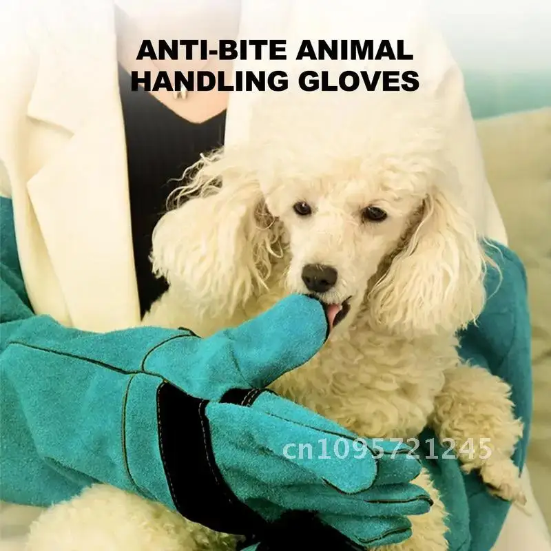 Guantes de seguridad antimordeduras para atrapar perros, gatos, reptiles, guantes largos protectores para animales, mascotas ultragruesas, agarre de cuero de vaca para morder