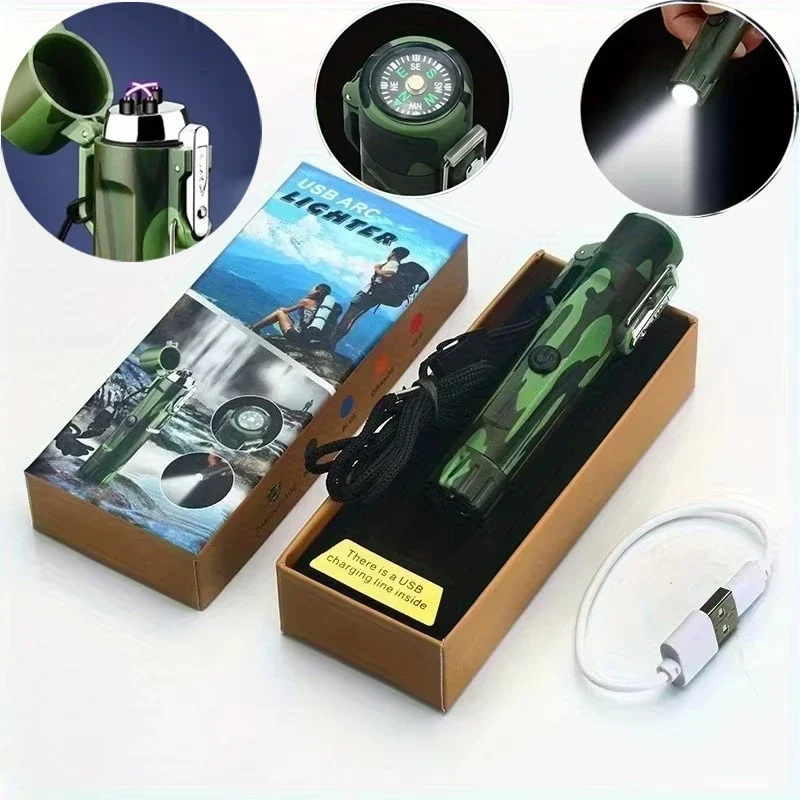 Electric lighter windproof and waterproof lighter flameless double arc plasma rechargeable lighter with flashlight outdoor tool