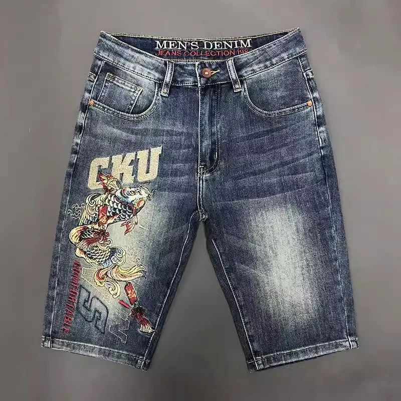

Высококачественные рваные джинсовые шорты в американском стиле ретро, мужские модные брендовые тонкие брюки-жебраки, прочные брюки с пять четвертей