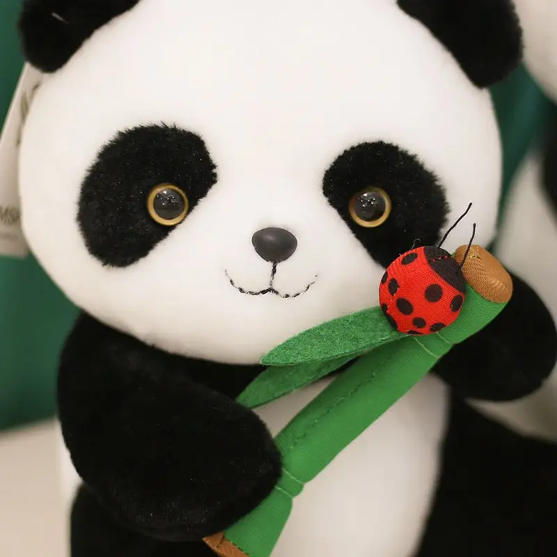 Stuffed 24/31cm New Animal Panda with Bamboo Ladybug Doll Plush Toy for Kids Fans Birthday Holiday Gifts Collect XMAS Decorate
