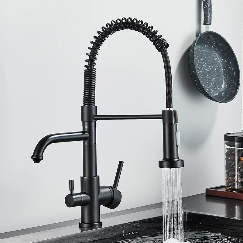 Matte Black Kitchen Filtered Faucet Water Tap Purifier  Dual Sprayer Drinking   360 Rotation Purification Mixer