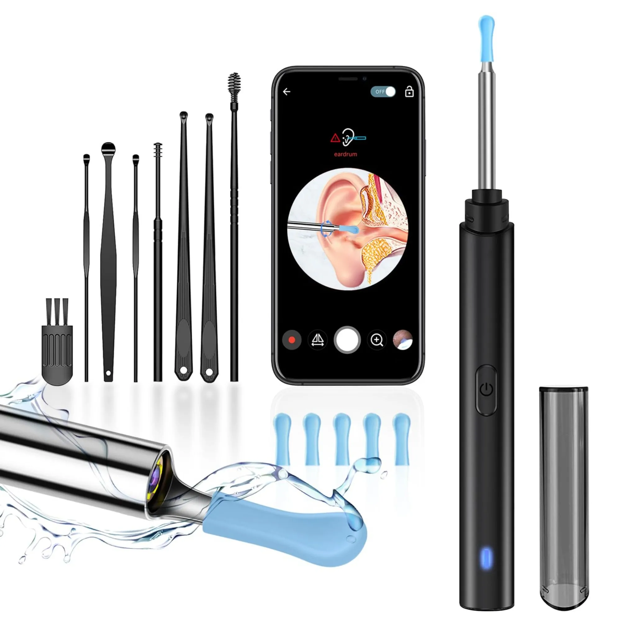 

Wireless Ear Wax Removal Tool with 1296P HD Camera, 6 LED Lights, Safe Ear Cleaner Otoscope Kit for Android and iOS