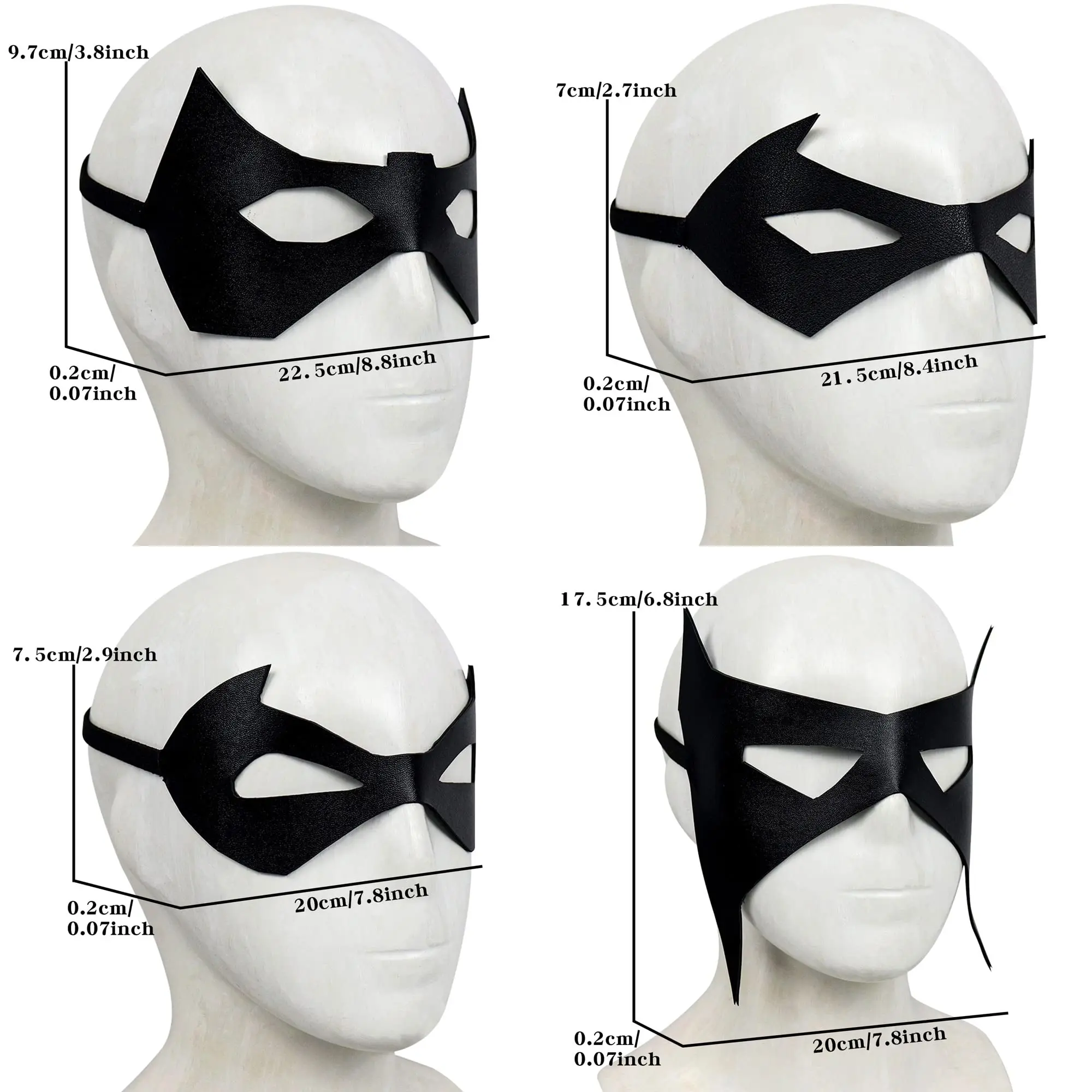 หน้ากากตาค้างคาวสีดำหนังสำหรับผู้ชาย หน้ากากซูเปอร์ฮีโร่ โดมิโน ชุดโจร อุปกรณ์ประกอบฉากงานปาร์ตี้ฮาโลวีน งานแฟนซี สำหรับผู้ใหญ่