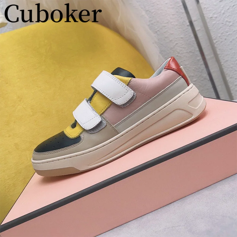 Mixed Colors Paster Women Casual Flats Sneakers Round Toe Leather Shoes Brand Ladies Trainers Luxury Fashion Run Shoes Woman