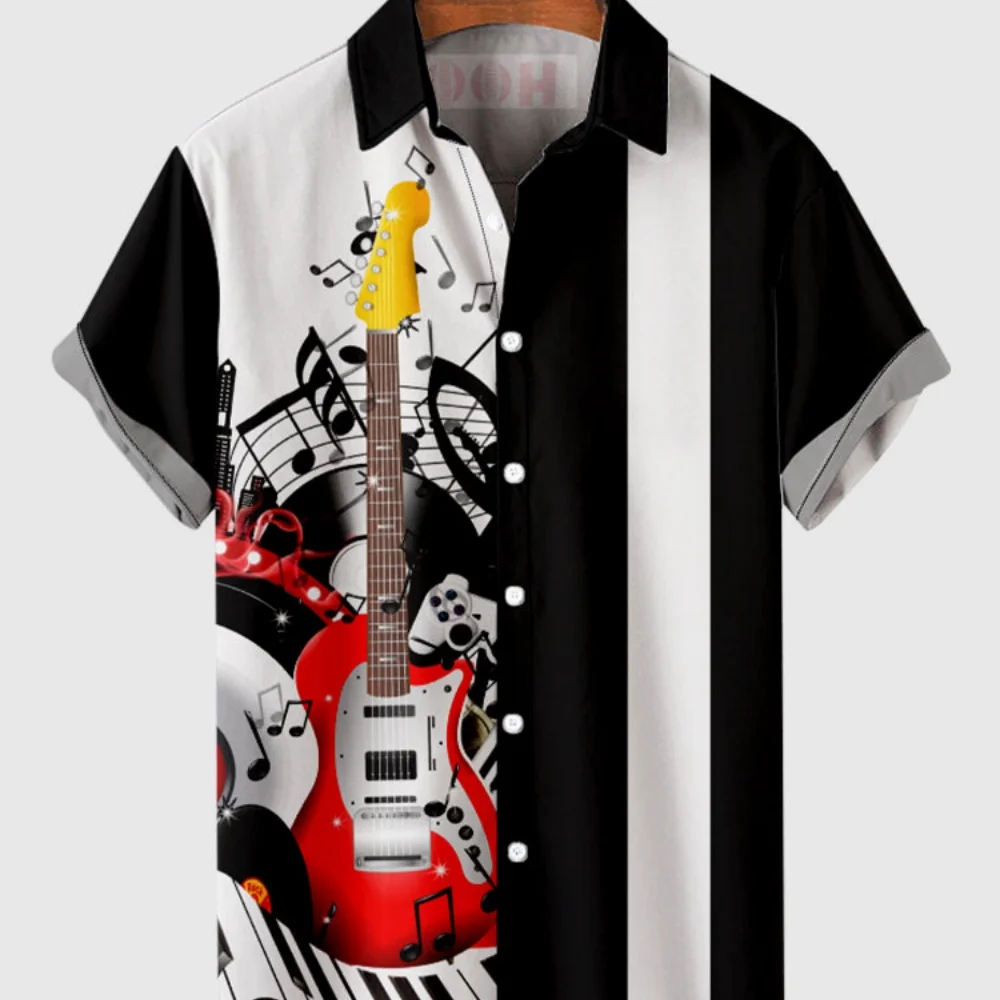 

New Men's Shirt Summer Hawaiian Shirt Pattern Print Music Notes Outdoor Street Short Sleeved Printed Clothing Fashion Designer