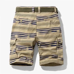 New Summer Casual Short Men Fashion Stripe Cargo Shorts Cotton Military Jogger Knee Length Breeches Bermuda Mens Shorts