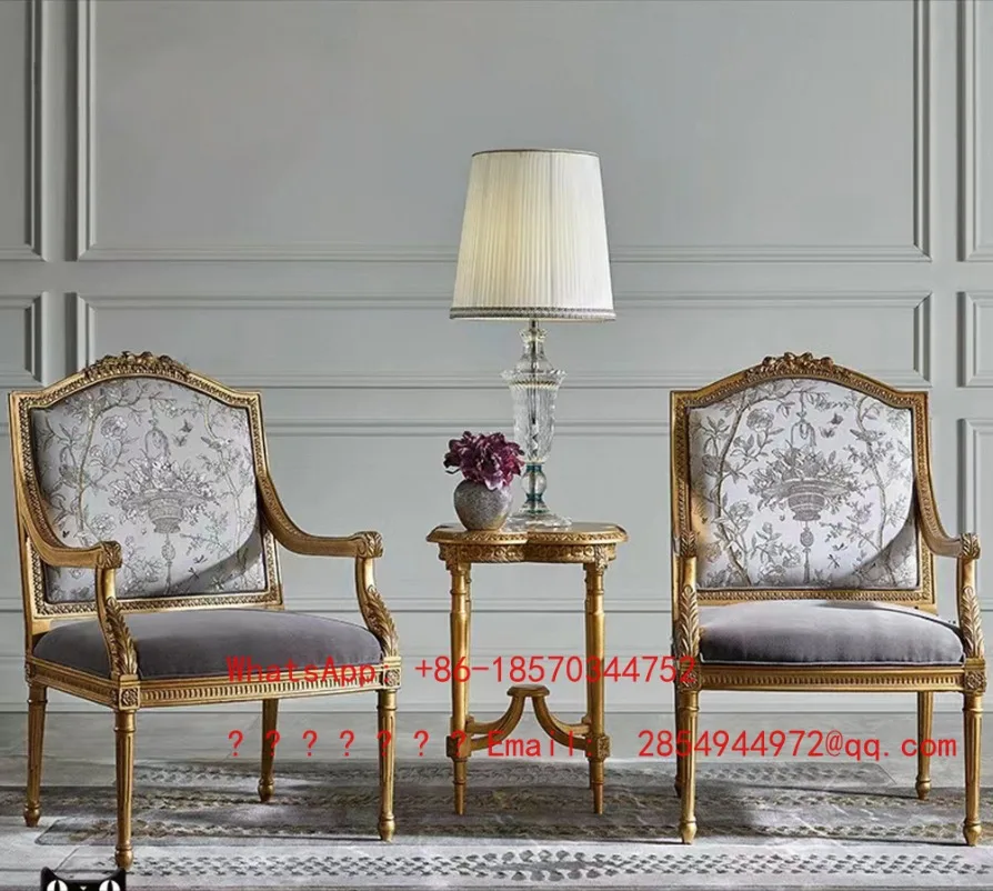 Vintage Distressed Printed Fabric Accent Chair American Country Style French Carved Living Room Reading Chair