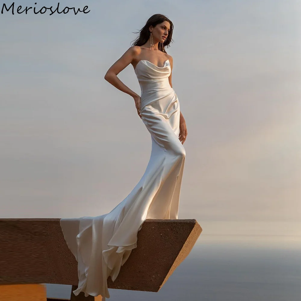 

Merioslove Simple Crepe Mermaid Wedding Dresses Sweetheart Sleeveless Beach Bride Dress Minimalist Bridal Gowns 2024