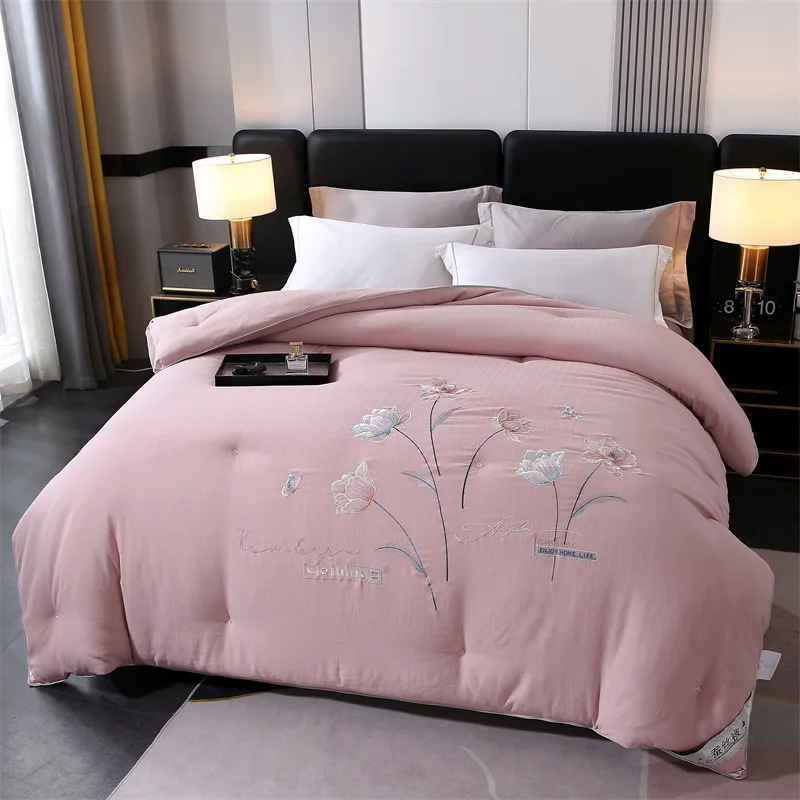New Embroidery Class A Solid Color Cotton Embroidery Silk Quilt Spring Autumn Winter Four Seasons Quilt Core