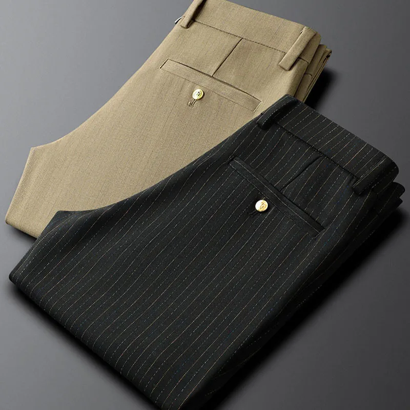 

Contains wool casual business pants men summer thin men vertical stripes slim slim feet men handsome
